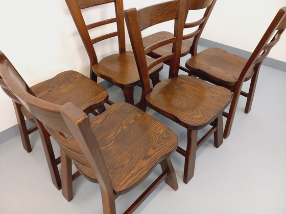 Image 1 of Set of 6 vintage brutalist oak chairs from the 1950s