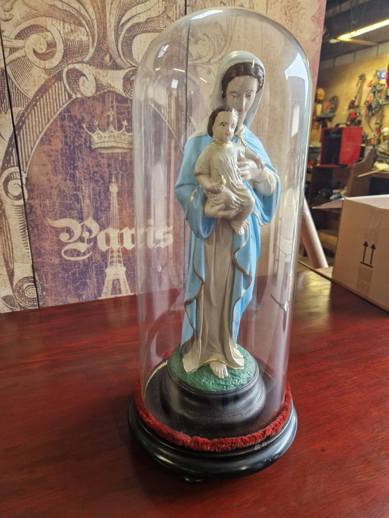 Image 1 of Antique bell jar with Mary and Jesus