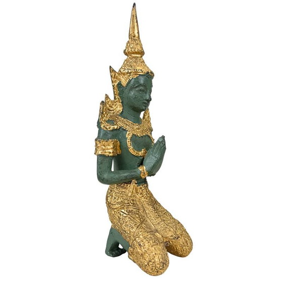 Set Guardiani del Tempio Thai Thepanom – Coppia di Figure Patinate Oro – Sculture (photo 12 of 21)