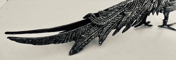 Image 1 of Magnifique paire de faisans en bronze argenté. Vintage - années 1950.