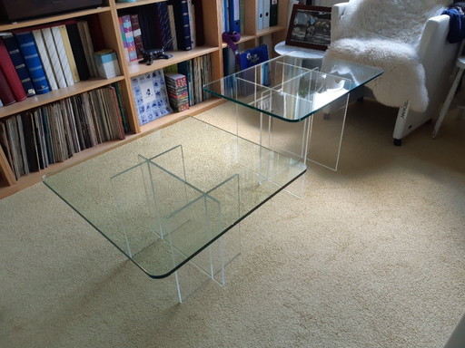 Table d'appoint carrée en verre, années 1970
