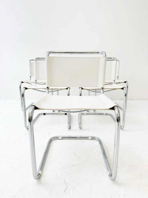 Set of 4 white cantilever chairs S33 by Mart Stam, Italy