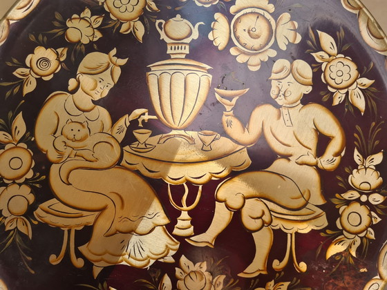 Vintage USSR dienblad Podnos - Sovjet-volkskunst Zhostovo Samovar - dienblad eind jaren vijftig – Schalen (photo 4 of 5)