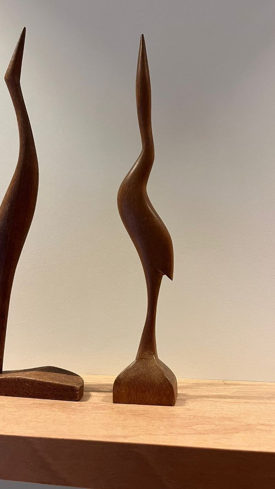Image 1 of Estatuas de grúas de madera antiguas de teca y garza