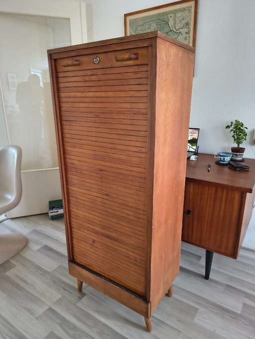Vintage cabinet with roller door | 1930s | wooden filing cabinet