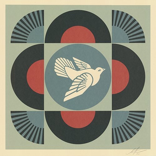 Geometrische duif - Gesigneerde kleurenoffset-lithografie van Shepard Fairey (2022)