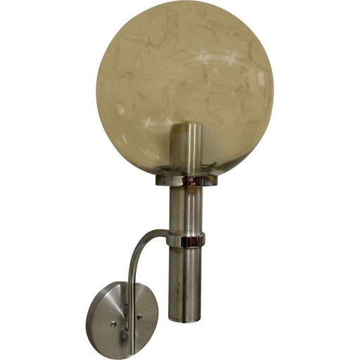 Lámpara de pared vintage XL de aluminio y cristal ahumado, 1970