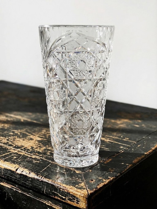 Grand vase en cristal taillé et moulé vintage 80-2000 Bohême Tchécoslovaquie