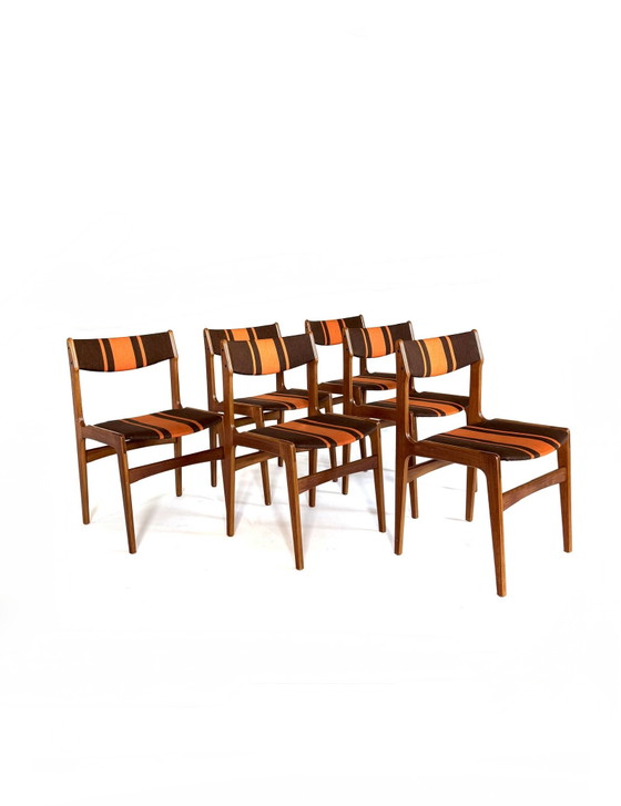 6 Vintage Dining Chairs, Erik Buch ‘60 – Wood, Textile (photo 13 of 15)