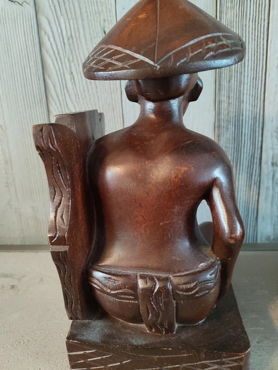 Image 1 of Vintage Balinees Houtsnijwerk Boekensteunen (Man & Vrouw)