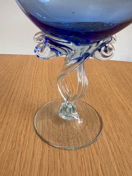 Image 1 of Vetro soffiato a mano su piede blu Jozefina Krosno