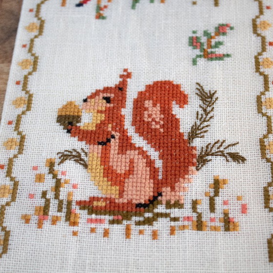 Image 1 of Vintage Bell Pull Embroidery with Autumn Hunting Theme