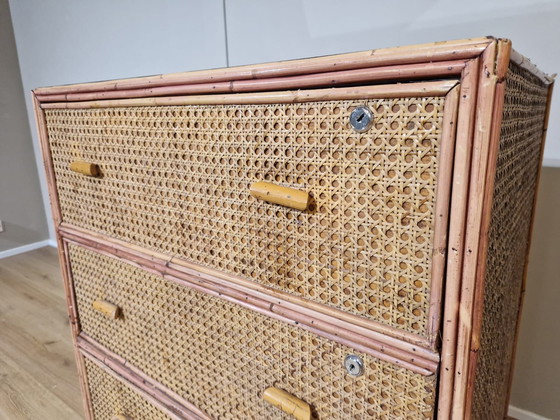 Image 1 of Vintage Rattan Chest Of Drawers - Drawer Cabinet - Brown - Glass