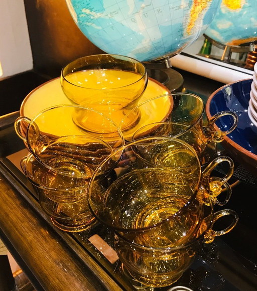 Glass-blown cup and sugar bowl set Poland