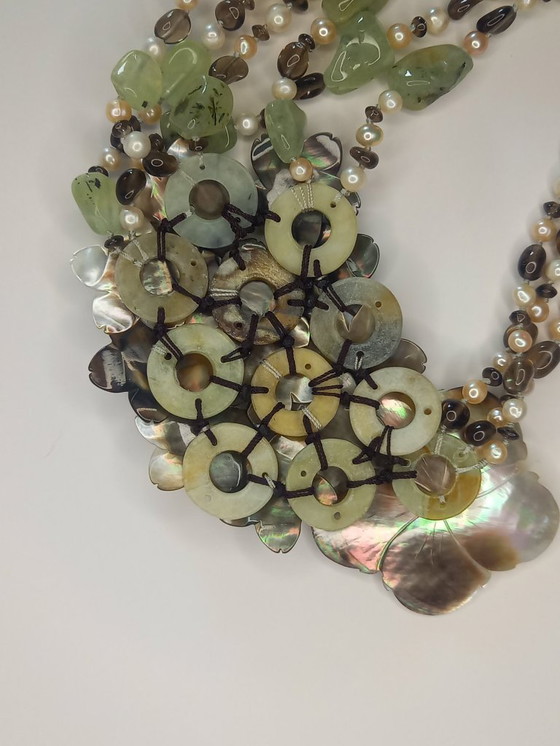 Image 1 of Artistic necklace made of natural stones and shell inlay – handmade decorative piece