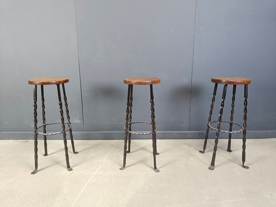 Image 1 of Vintage french wrought iron bar stools, 1960s - set of 3