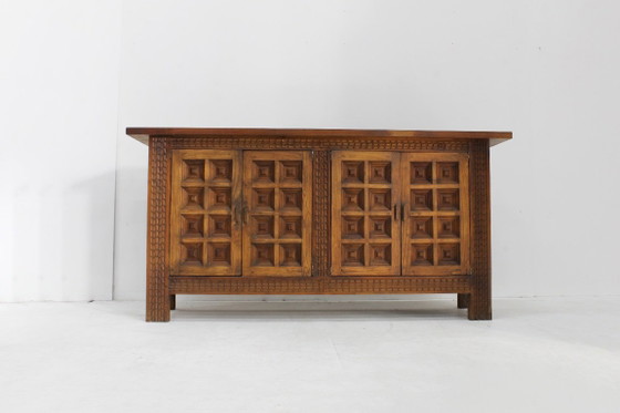 Vintage Spaans Brutalist sideboard dressoir, Hout, Bruin (foto 2 van 9)