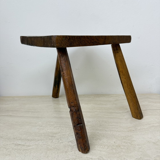 Image 1 of Vintage Brutalist Solid Wooden Stool Side Table