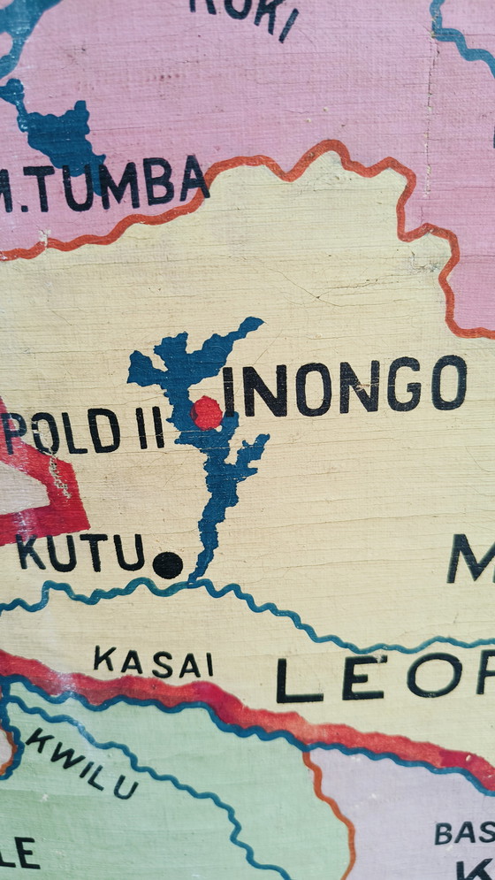 Image 1 of Antiguo mapa escolar antiguo pintado a mano Congo Belga Africa