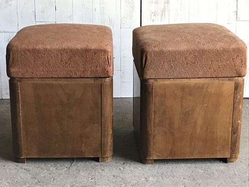 Art Deco Houten Ottomaanse Krukken, jaren 30, set van 2