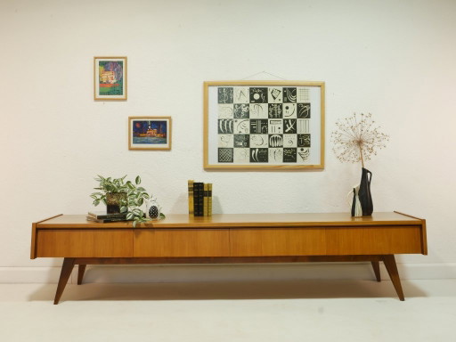 Vintage lowboard 200 cm, Mid Century Sideboard, TV Board 1960s, Germany