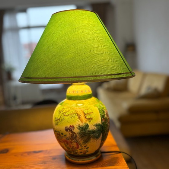 Image 1 of Juego de 2 lámparas de mesa decorativas de cerámica con pantallas turquesa y verde