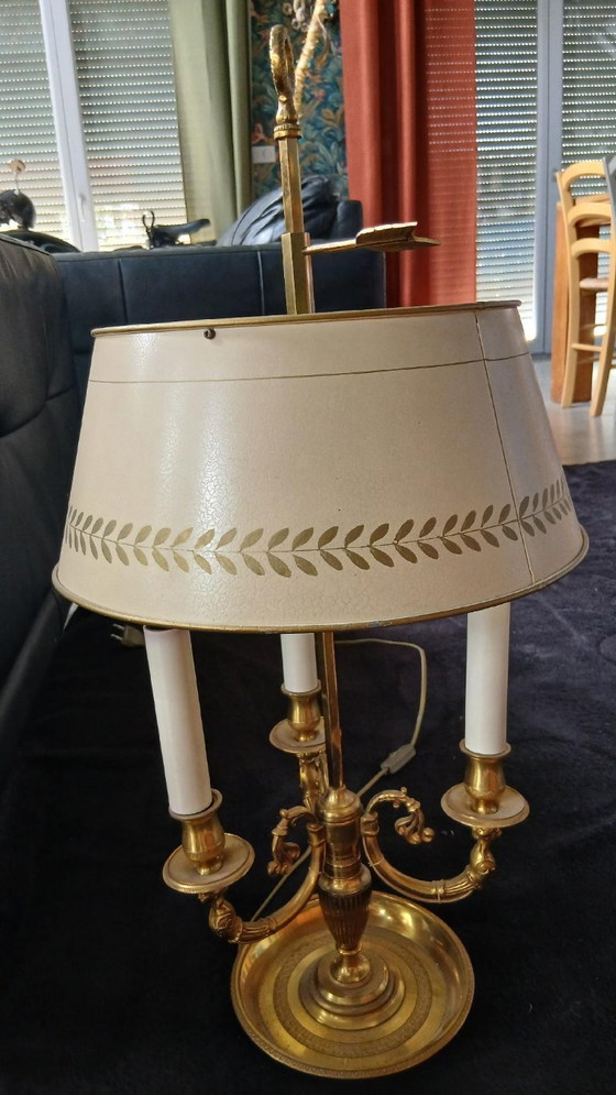 Exceptional Empire Style Bouillotte Lamp, Swan, Lucien Gau - Perfect Condition * – Table lamps, Metal, Brass (photo 5 of 14)