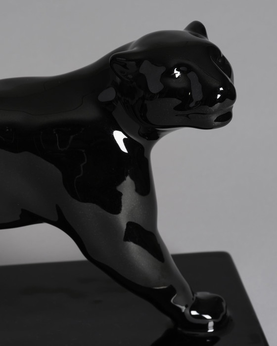 Image 1 of Chic Porcelain Black Panther Art Deco Style Sculpture Figurine Iconic Design