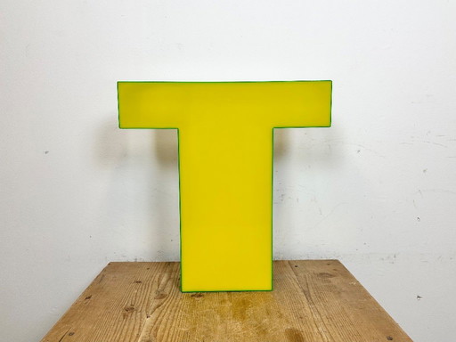 Vintage Yellow Illuminated Letter T , 1970s