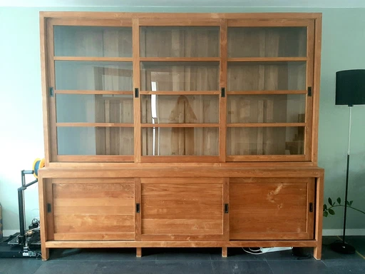 Teak Houten Winkelkast vitrine