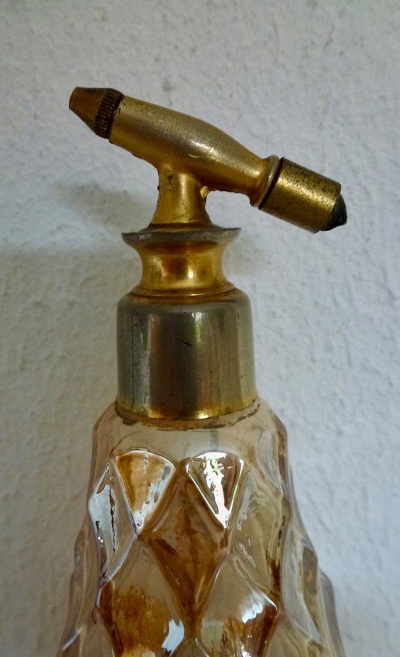Zeldzame 7-Delige Vintage Carnival Glass Kaptafelset / Toiletset – Amber Iriserend Glas. – Decoratie, Metal (photo 5 of 10)