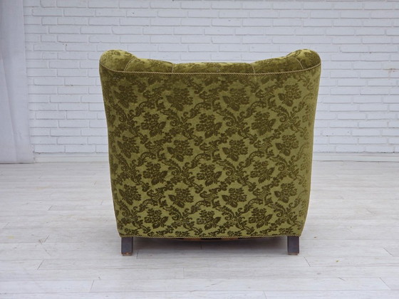 Image 1 of Fauteuil relax danois des années 1950, revêtement en velours, bois de chêne.