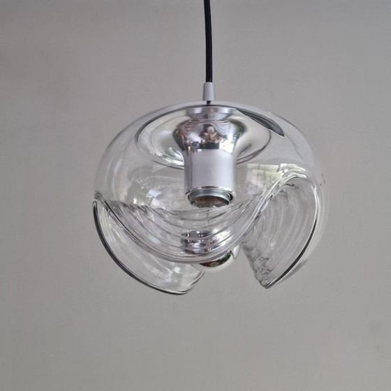 Putzler pendant lamp of clear glass and chrome, Transparent, Vintage (photo 2 of 5)