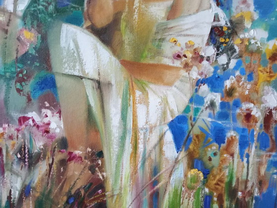 Peinture à l'Huile Originale Abstraite Figurative Fille Nature Été Indien – Peintures et dessins, Canvas (photo 4 of 8)