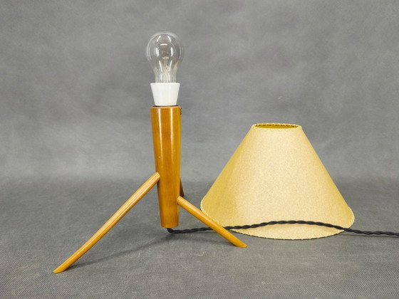 Image 1 of Mid Century Maple Table Lamp Tripod Base ULUV Style, 1960s