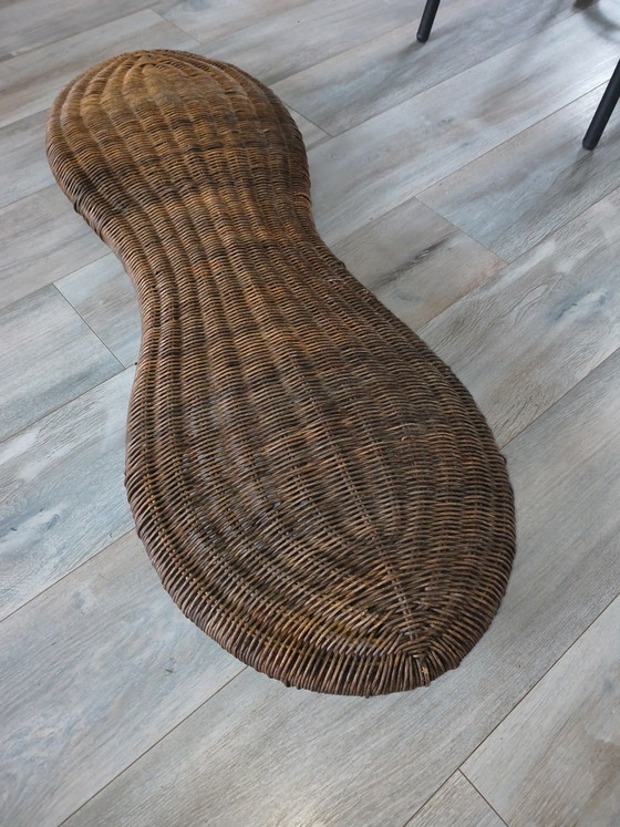 Banc en osier style cacahuète, rotin vintage, design rétro « Ikea années 90 » – Wicker (photo 5 of 5)