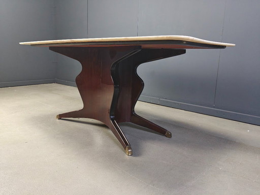 Table de salle à manger du milieu du siècle en palissandre et marbre par Osvaldo Borsani, années 1950
