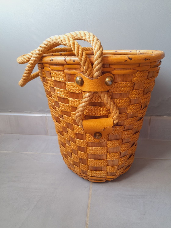Image 1 of Hanging rattan and rope plant pot, 1960s