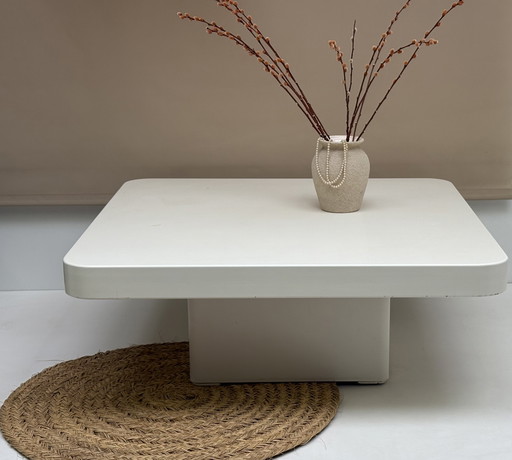 Table basse carrée vintage Japandi blanche, design Jan des Bouvrie années 80