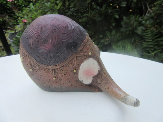 Image 1 of 2 Elephant Statues Figurines Ceramic Stoneware Mid Century Modern