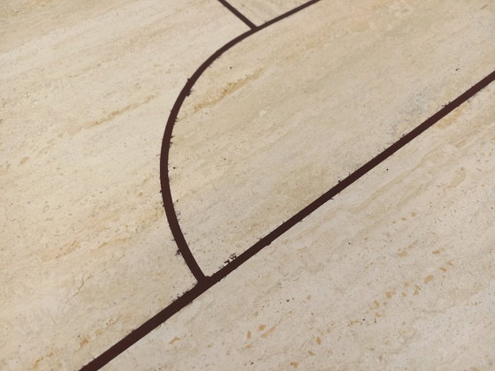 Image 1 of Vintage octagonal travertine coffee table with geometric pattern from the 70s and 80s