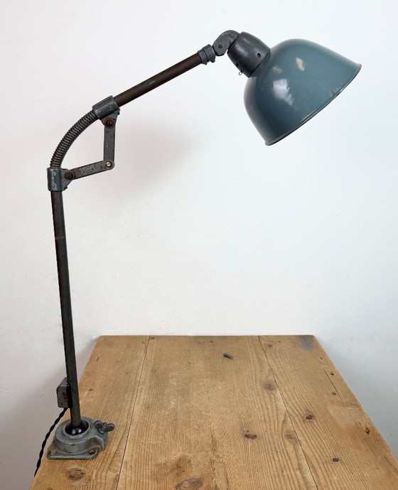 Image 1 of Industrial Grey Enamel Workshop Table Lamp from Siemens, 1950s