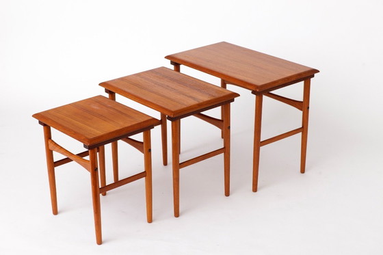 Image 1 of Set of 3 Teak Nesting Tables – 1970s Danish Mid-Century Modern Design, Vintage Side Tables, Scandinavian Teak Furniture