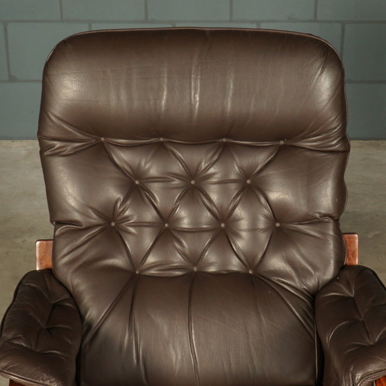 Image 1 of Fauteuil pivotant vintage en cuir - marron - années 1970