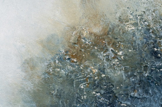 Original Framed Blue Abstract Landscape Painting, Textured Acrylic on Canvas - A Detour (photo 16 of 17)
