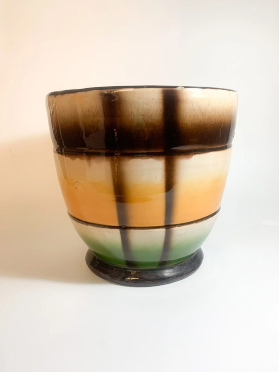 Vaso cachepot in ceramica arancione e verde di Galvani Pordenone, anni '60 – Vasi (photo 4 of 8)