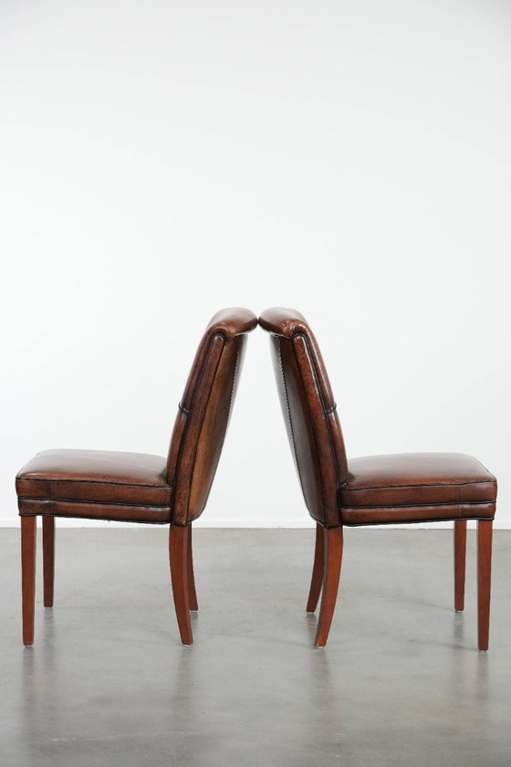 Image 1 of 2 sedie da pranzo in pelle di pecora con carattere e bellissimi colori caldi