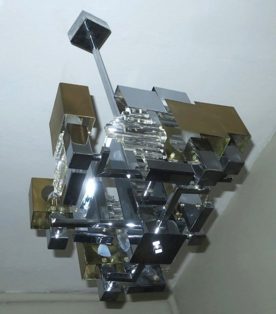 Image 1 of Italian Modern Cubist Chandelier Sciolari, 1960s