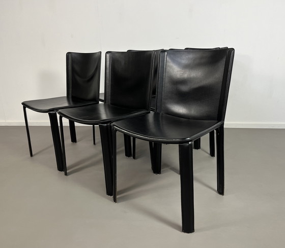 Image 1 of 6 Italian Leather Vintage Chairs Eighties Brand Cidue