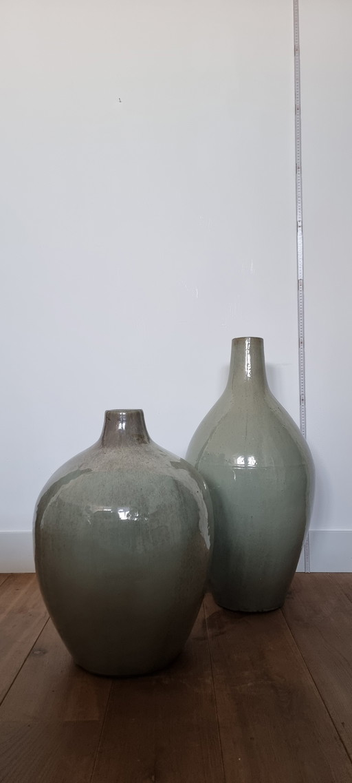 Unique Set of Two Large Celadon Vases